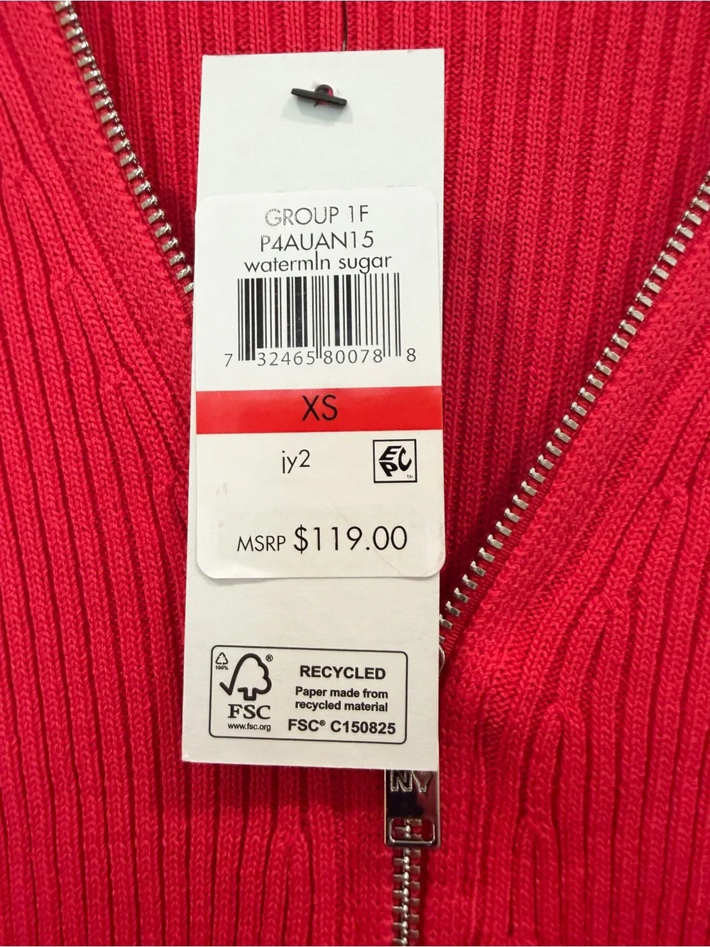 DKNY Ribbed Knit Two Way Zip Cardigan Dress Long Duster Long Sleeve Red XS NWT
